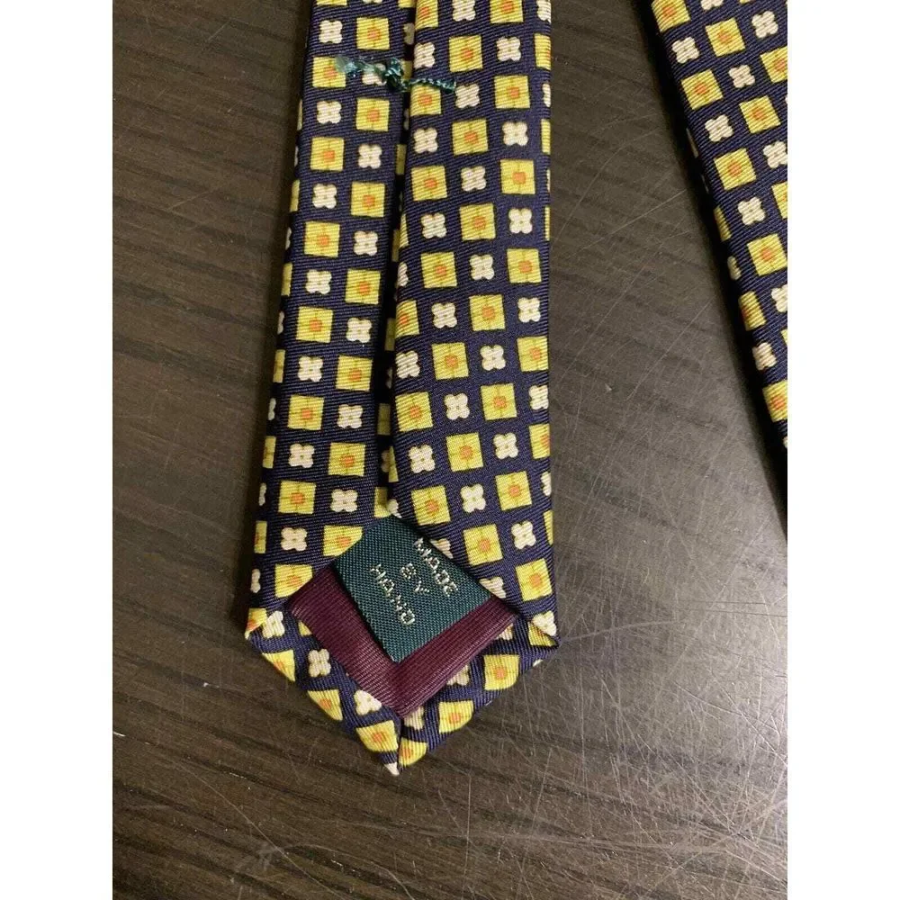 J Crew Silk Tie Yellow Blue Coastal Prepcore Business Traditional Made In USA‎